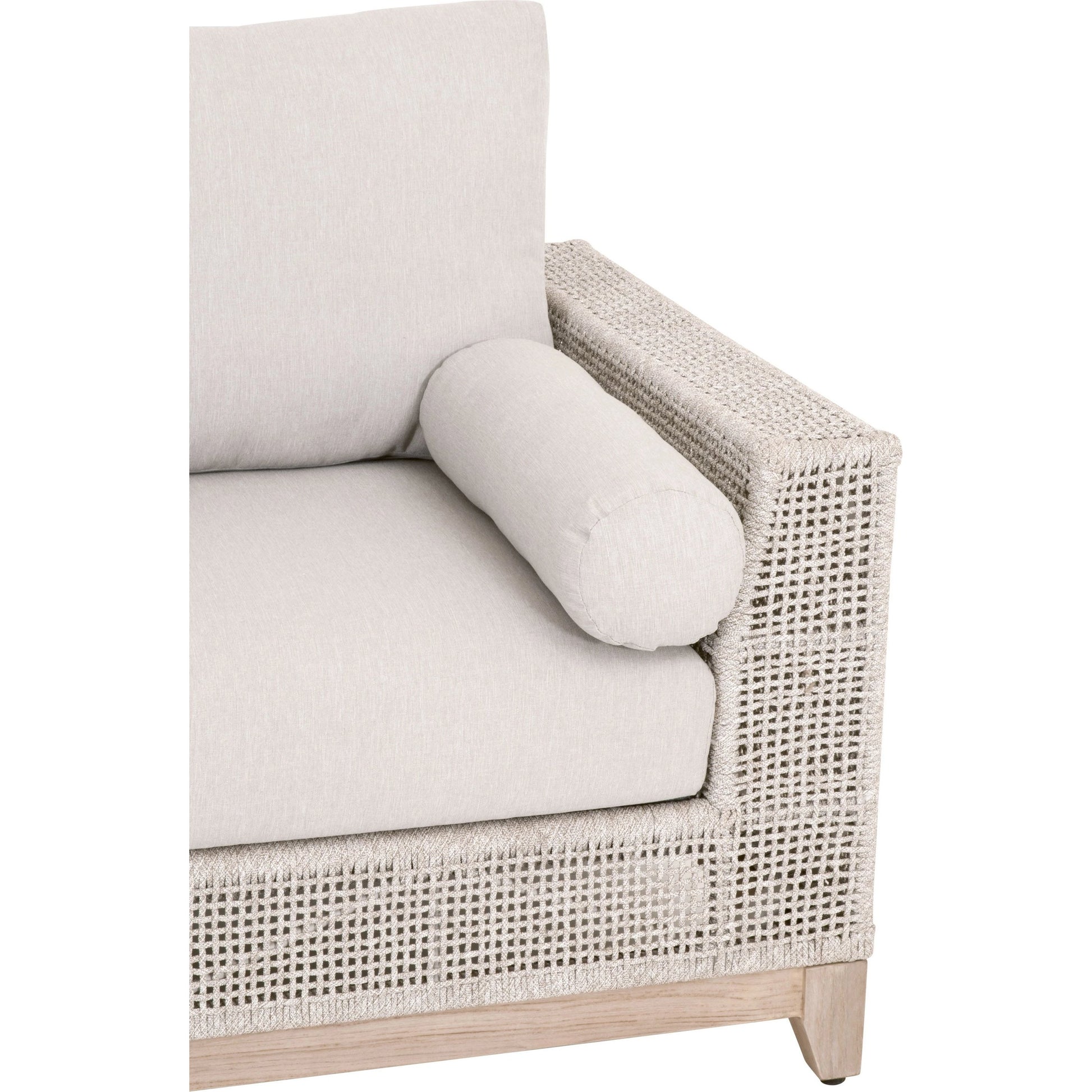 Tropez One Arm Sofa Chair by Essentials For Living in gray, taupe, white, pumice. Made from solid teak, aluminum, rope, 100% olefin in a coastal style.