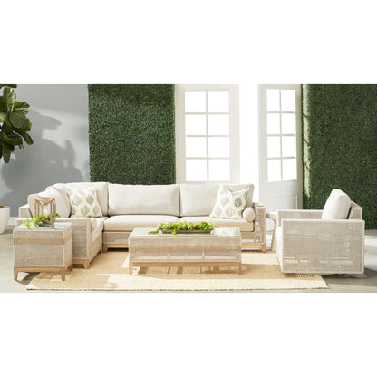 Tropez Corner Sofa Chair by Essentials For Living in gray, taupe, white, pumice. Made from solid teak, aluminum, rope, 100% olefin in a coastal style.