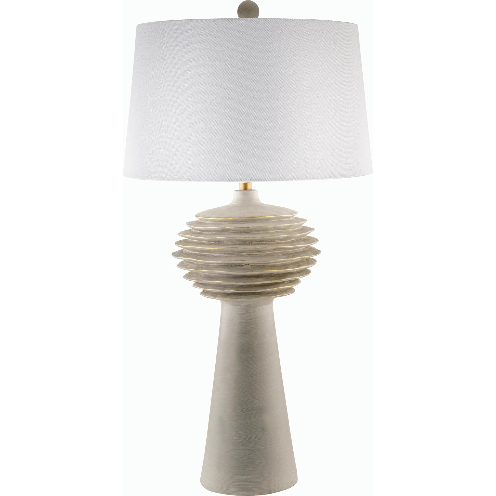 Terra Strata Accent Table Lamp - 535641 by Surya in body: gray, base: gray, shade: white, finial: gray, harp: metallic - brass, cord: translucent and paintedpaintedpainted. Made from resin, linen, polyester, plastic in a mod