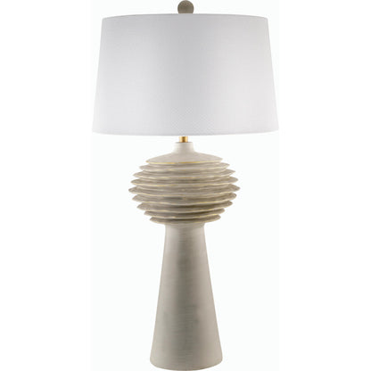 Terra Strata Accent Table Lamp - 535641 by Surya in body: gray, base: gray, shade: white, finial: gray, harp: metallic - brass, cord: translucent and paintedpaintedpainted. Made from resin, linen, polyester, plastic in a mod