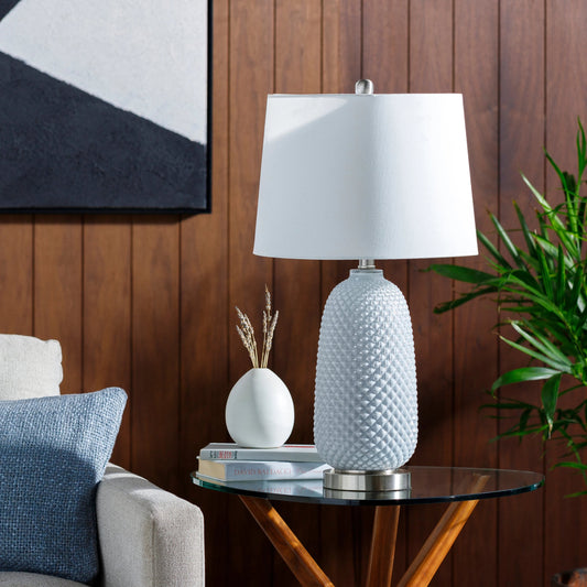 Tory - 32218 by Surya in brushedpaintedbrushed. Made from shade (outside): linen, shade (inside): polyester, body: glass, base: metal, finial: metal, harp: metal in a modern style.