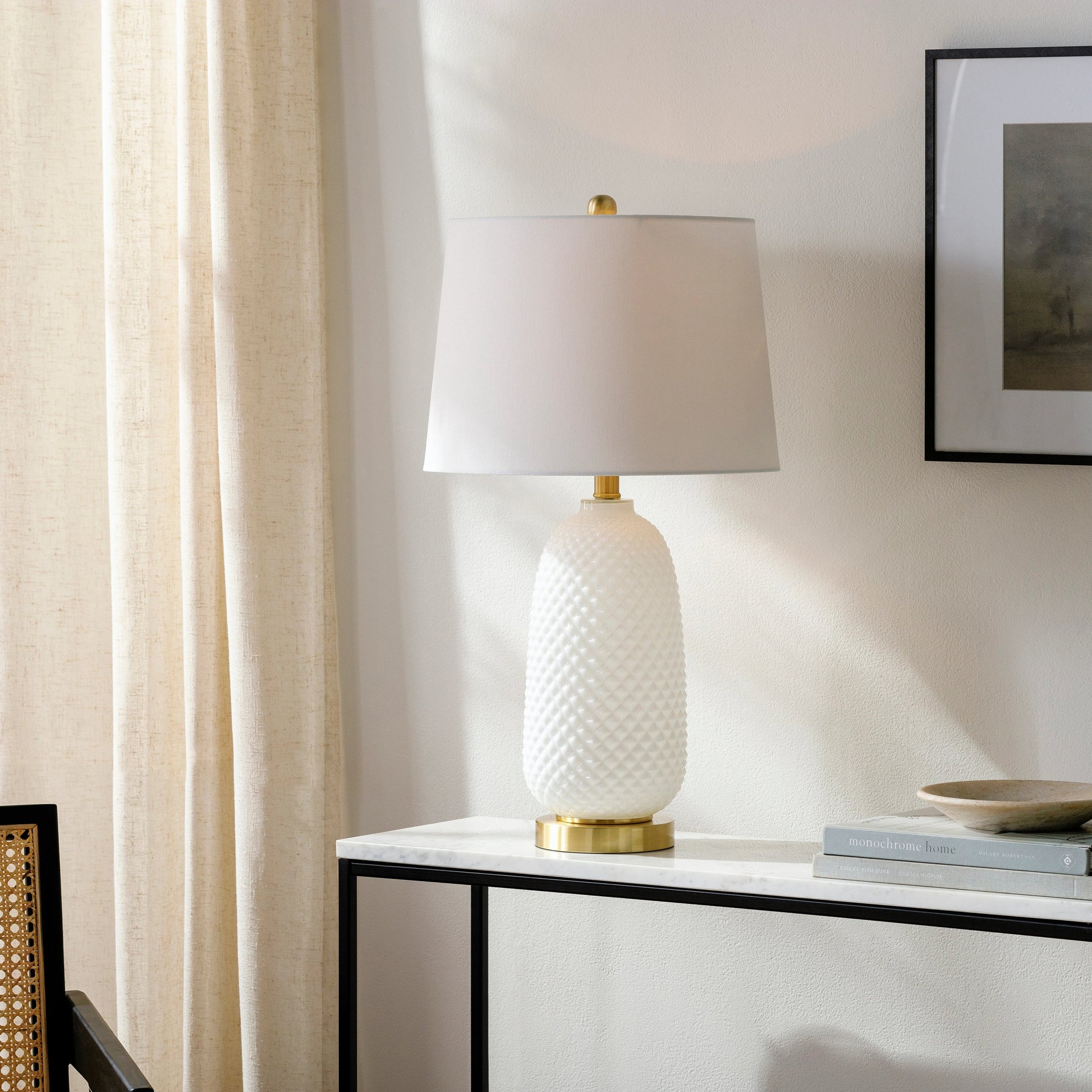 Tory - 32218 by Surya in brushedpaintedbrushed. Made from shade (outside): linen, shade (inside): polyester, body: glass, base: metal, finial: metal, harp: metal in a modern style.