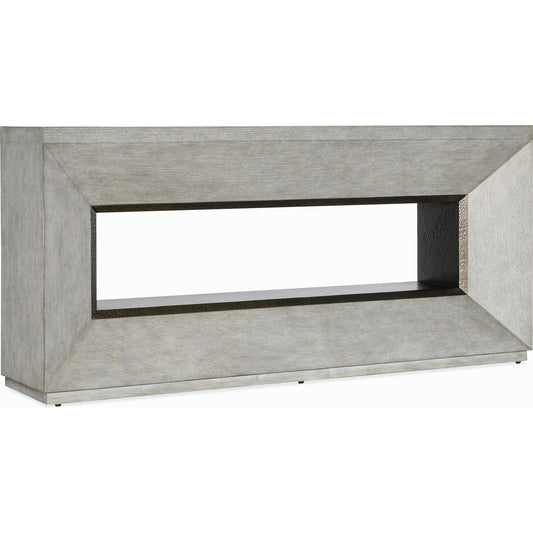 Commerce & Market Passage Console by Hooker Furniture in dark wood and dark wood finish. Made from hand forged metal and oak veneers in a modern style.