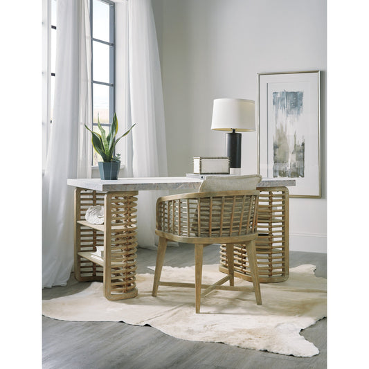 Surfrider Writing Desk by Hooker Furniture in driftwood. Made from pecan veneers, rope, stone veneer in a coastal style.