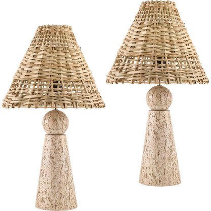Teslin Accent Table Lamp by Livabliss in washed, stone. Made from travertine, rattan in a unique style.