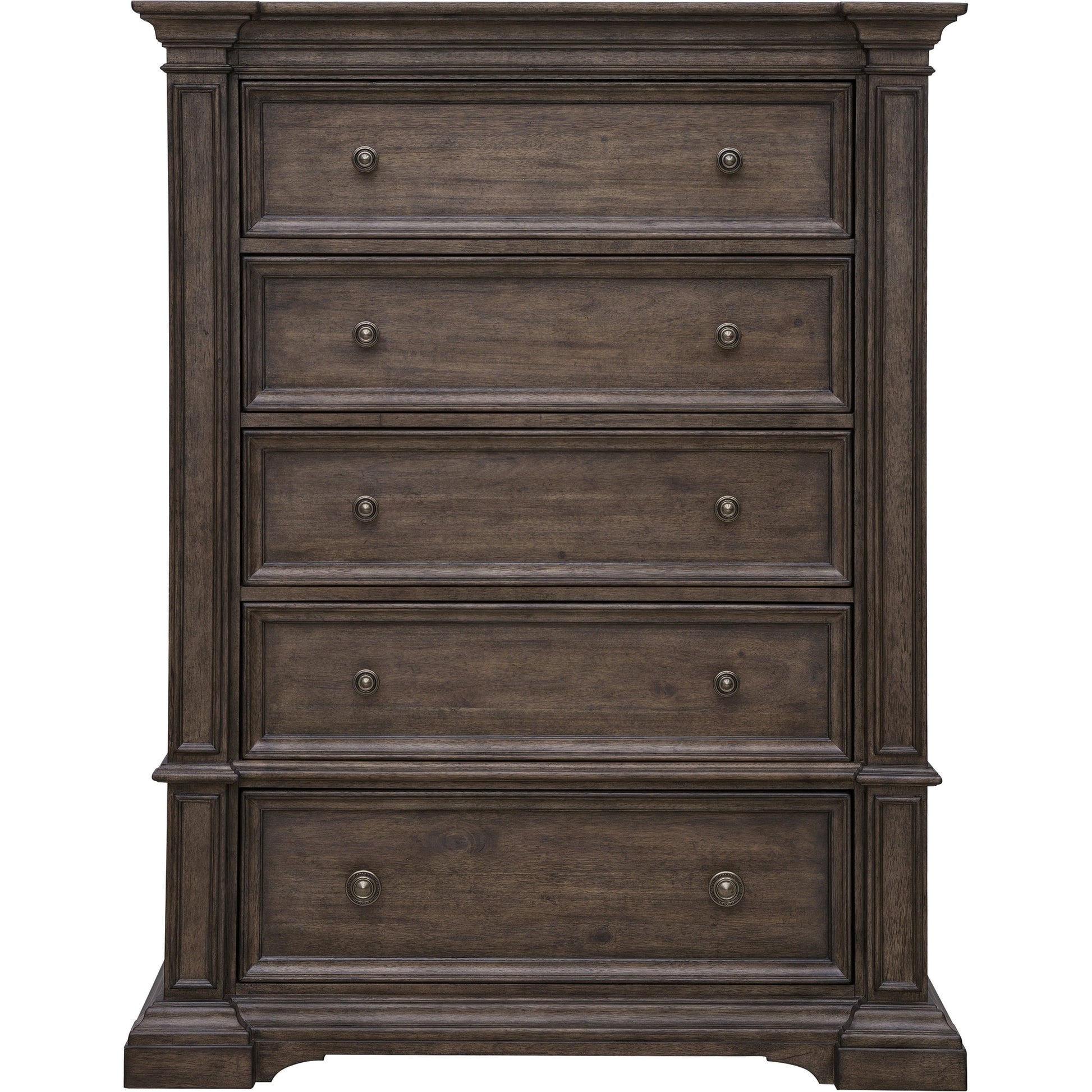 Woodbury Five-Drawer Chest by Pulaski Furniture in cowboy boots brown. Made from rubberwood in a traditional style.