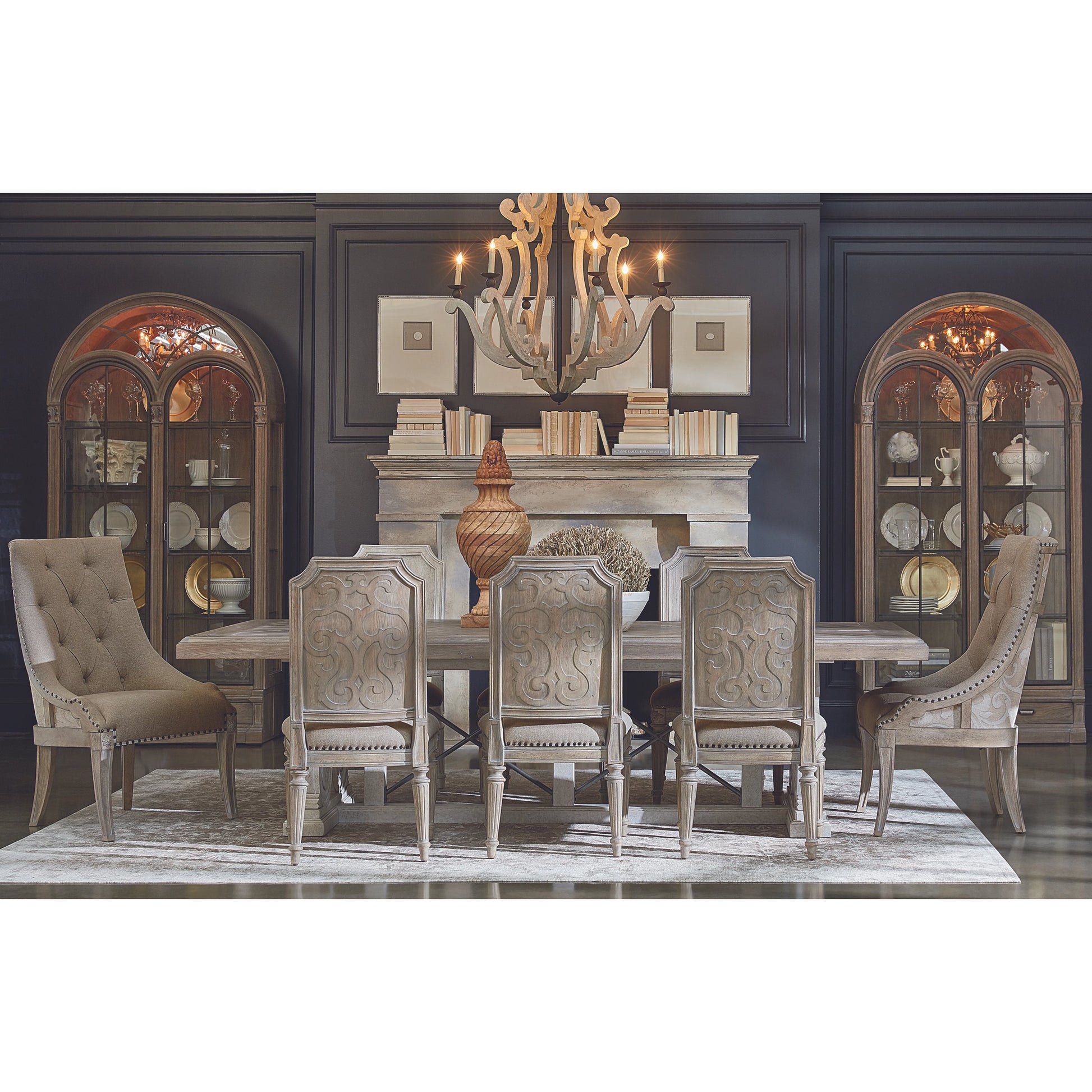Arch Salvage Mills Side Chair (Set of 2) by A.R.T. Furniture. Made from parrawood solids, cathedral elm veneers, foam, fabric, metal in a traditional style.