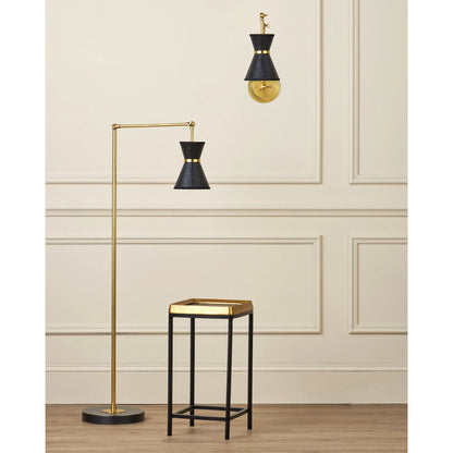 Avignon Wall Sconce by Currey and Company in polished brass, black. Made from metal, paper in a modern style.