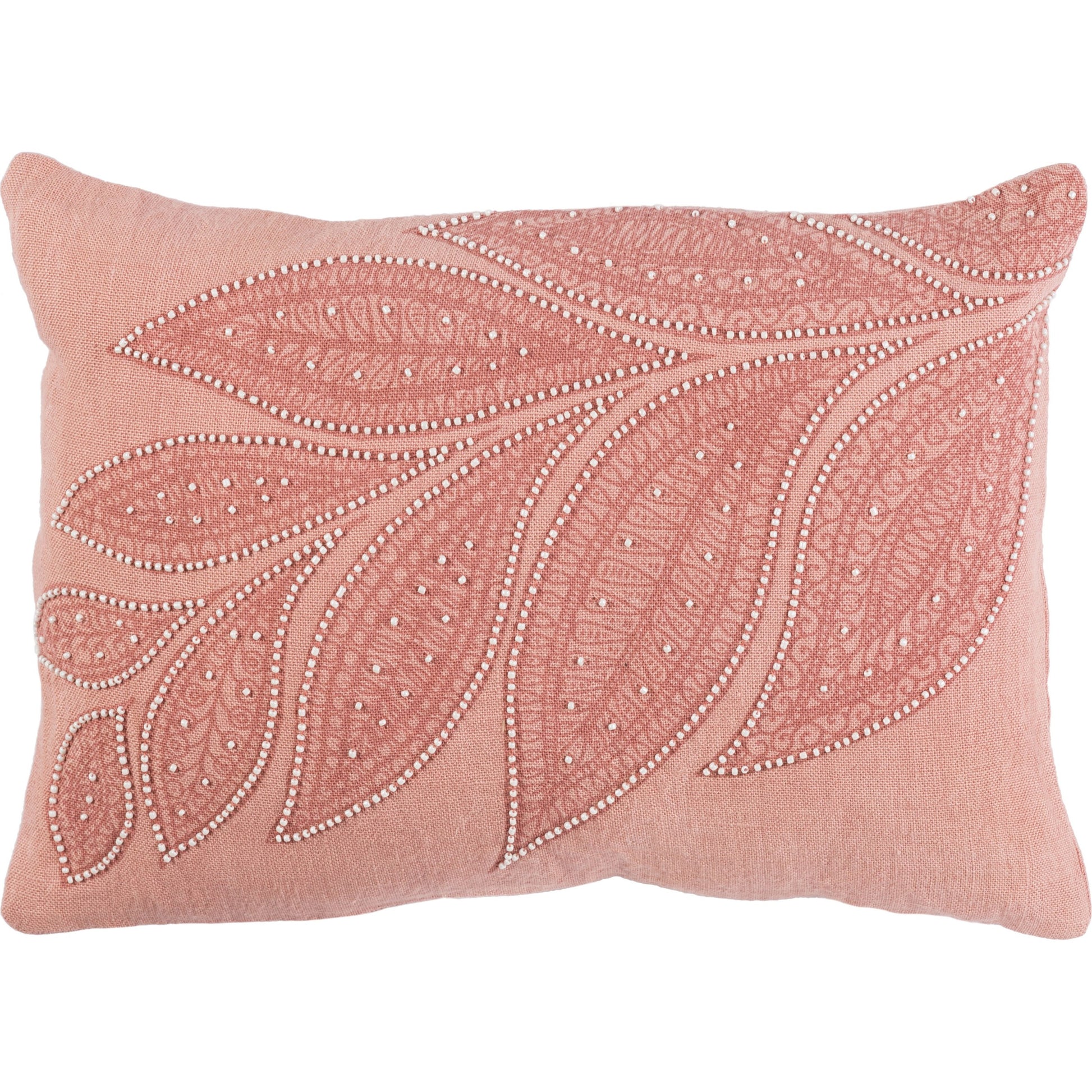 Tansy Pillow - 16242 by Surya in peach, rose, cream. Made from front: 100% linen, back: 100% linen in a modern style.