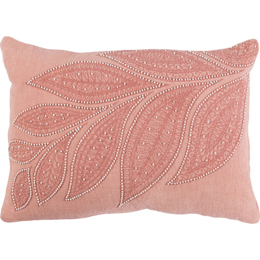 Tansy Pillow - 16242 by Surya in peach, rose, cream. Made from front: 100% linen, back: 100% linen in a modern style.