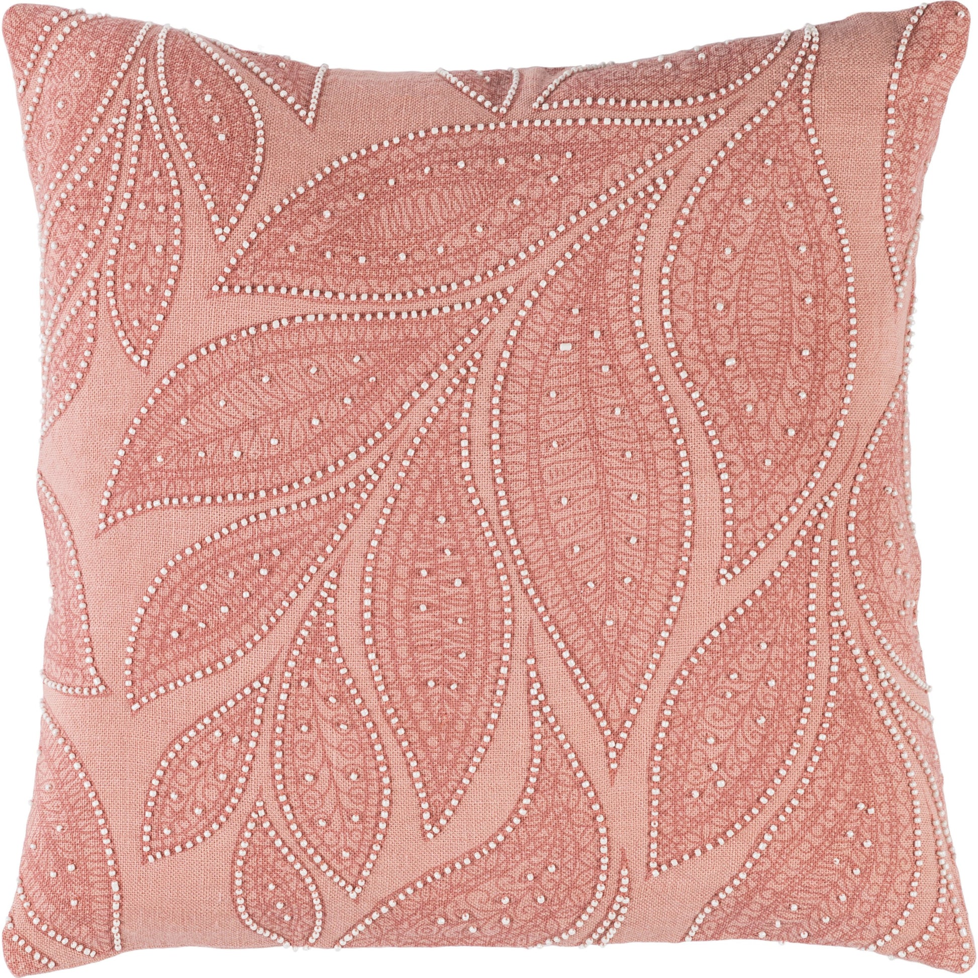 Tansy Pillow - 16242 by Surya in peach, rose, cream. Made from front: 100% linen, back: 100% linen in a modern style.