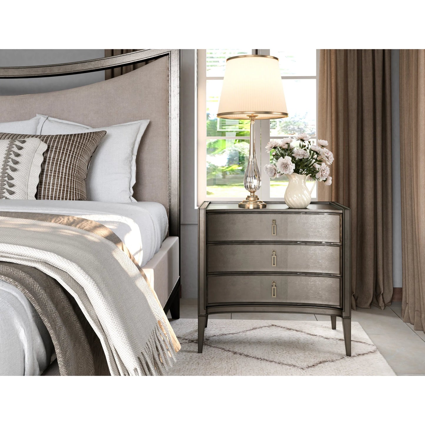 007 SI-2334438 | Lifestyle | Cove Nightstand by A.R.T. Furniture in grey and mica. Made from rubberwood solids, primavera veneers, metal in a traditional style.