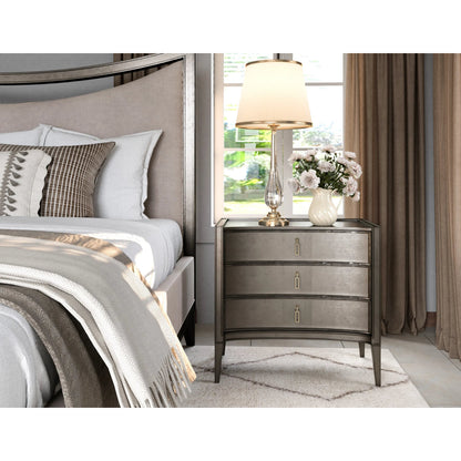 Cove Nightstand by A.R.T. Furniture in grey and mica. Made from rubberwood solids, primavera veneers, metal in a traditional style.