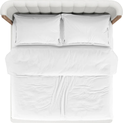 Portico Upholstered Shelter Bed by A.R.T. Furniture in white and sienna. Made from parawood solids, foam, fabric in a modern style.