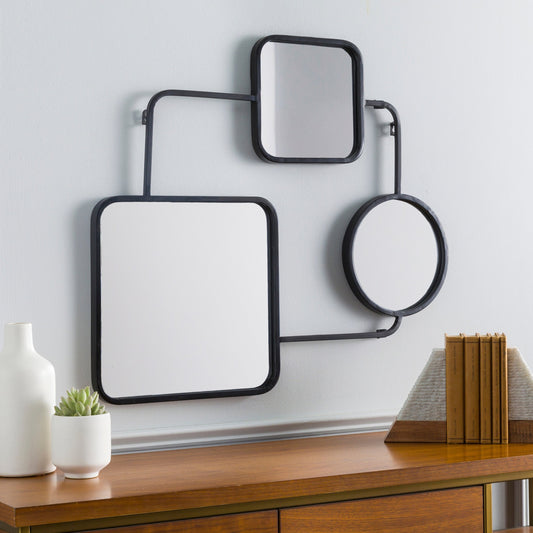 Mattie Mirror - 26598 by Surya in black and painted. Made from metal, manufactured wood in a modern style.