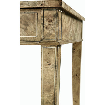 Reimagined Fulgurite Desk by Jonathan Charles in golden amber. Made from mappa burl veneer in a modern style.