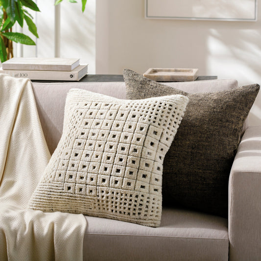 Tunisia Pillow - 481424 by Surya in ivory. Made from front: 80% wool, 20% cotton, back: 100% cotton in a modern style.
