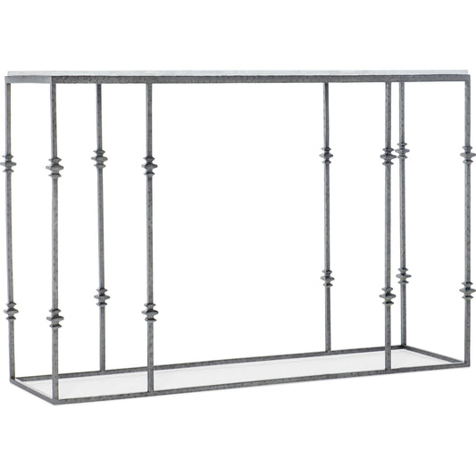 Commerce & Market Stone and Metal Console by Hooker Furniture in gray. Made from venetial white marble with carbon steel in a transitional style.