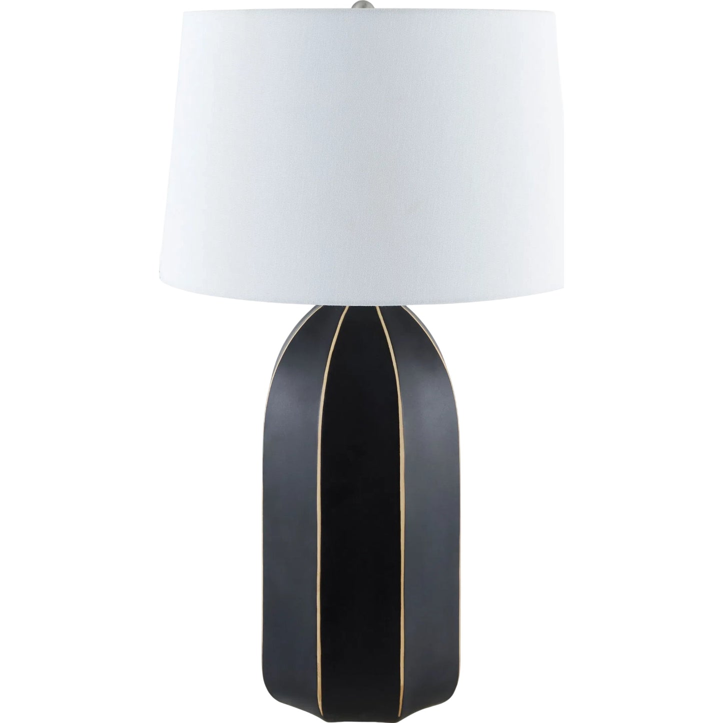001 SI-2349696 | Primary Silo | Tullich Accent Table Lamp by Livabliss in body: black; shade: white; finial: metallic - nickel; harp: metallic - nickel; cord: translucent and electroplated, painted. Made from ceramic, linen, plastic, iron in a modern style