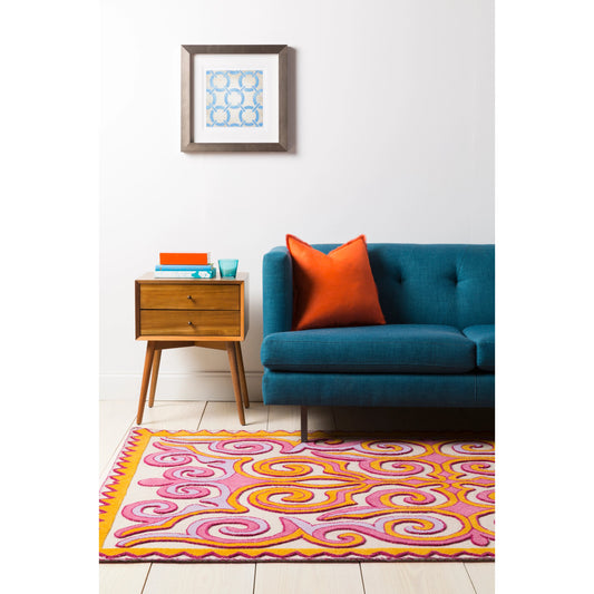 Tulemola Rug - 12904 by Surya in fuchsia, lavender, light beige, mustard, rose. Made from 100% wool in a unique style.