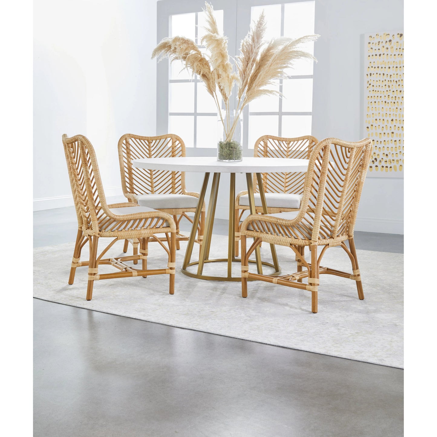 003 SI-1998869 | Lifestyle | Turino Dining Table Concrete Top by Essentials For Living in white concrete. Made from concrete resin, aluminum in a modern style.