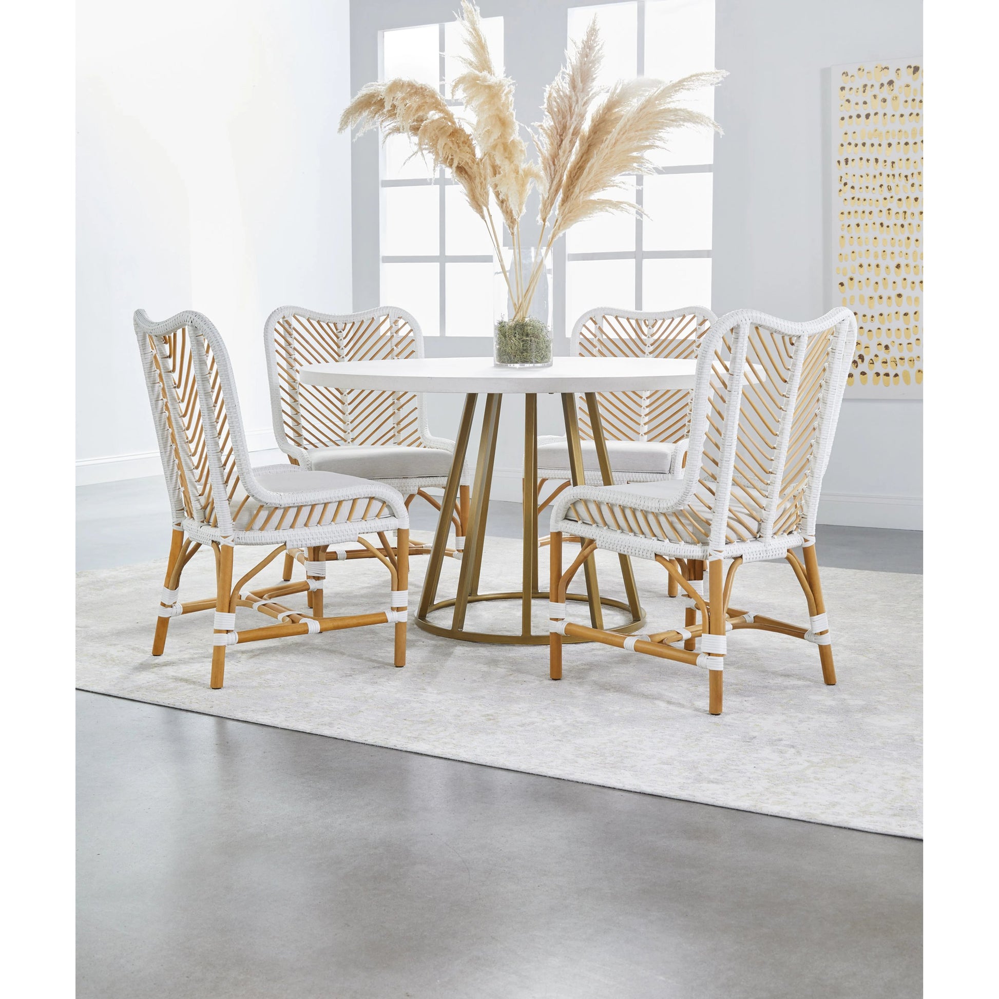 Turino Dining Table Concrete Top by Essentials For Living in white concrete. Made from concrete resin, aluminum in a modern style.