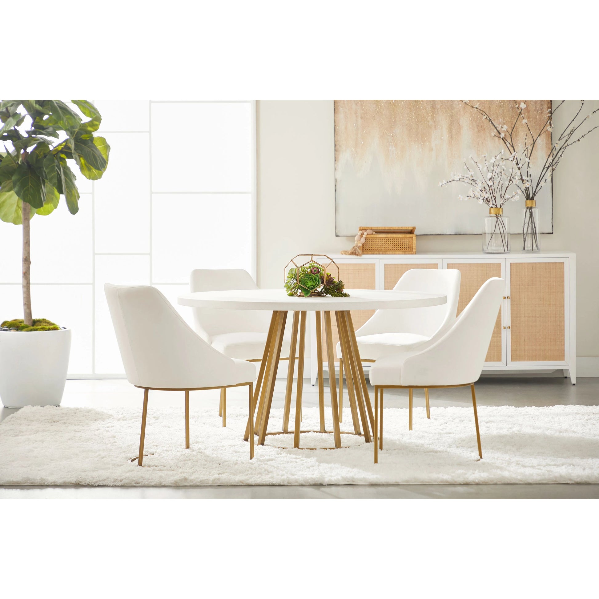 Turino Dining Table Concrete Top by Essentials For Living in white concrete. Made from concrete resin, aluminum in a modern style.