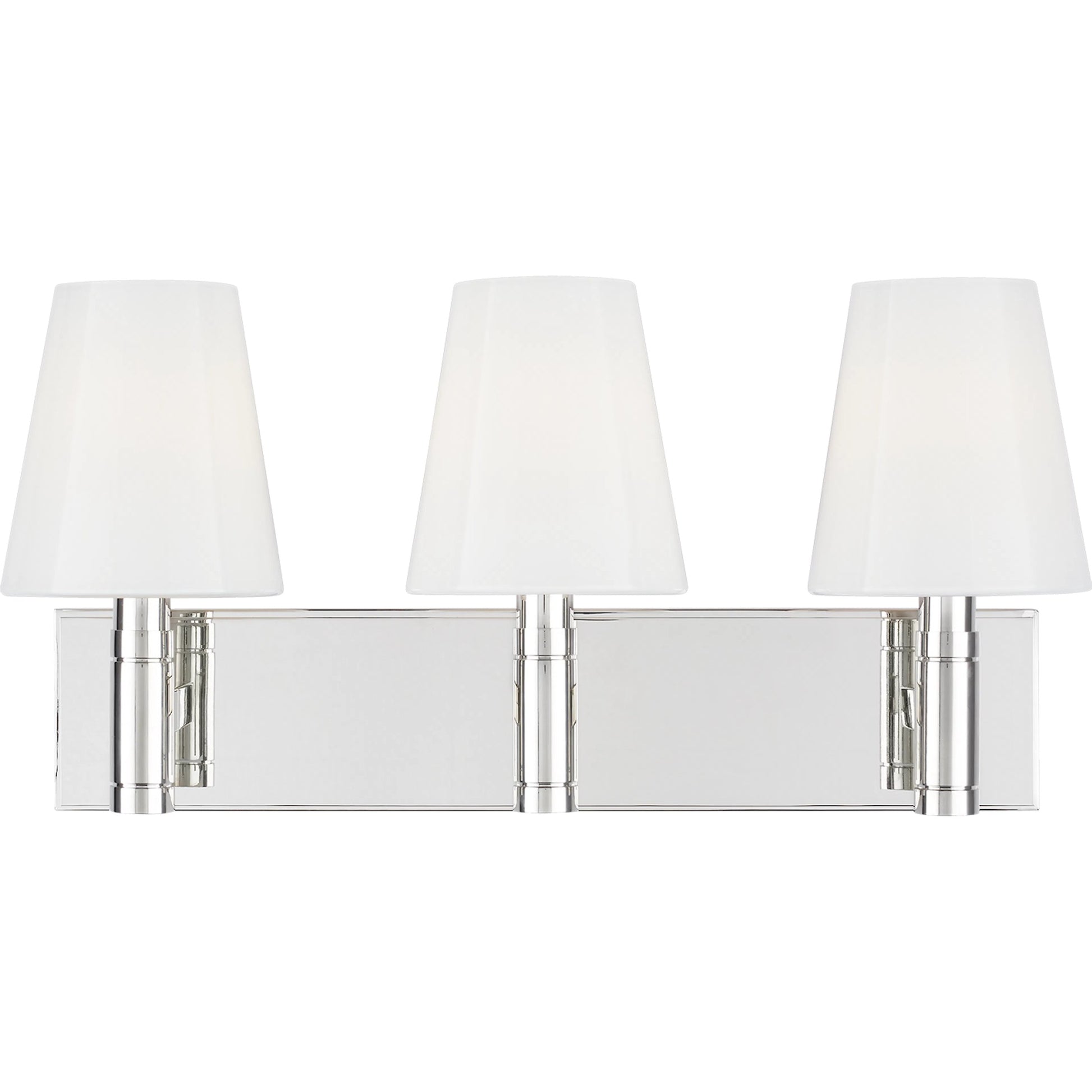 Beckham Classic 3-Light Vanity by Visual Comfort & Co. in polished nickel. Made from steel in a unique style.
