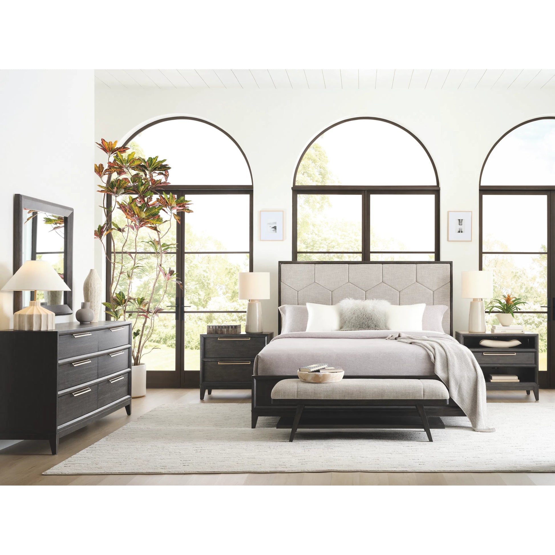 Quincy Upholstered Bed by Pulaski Furniture in molasses. Made from ash wood veneers in a unique style.