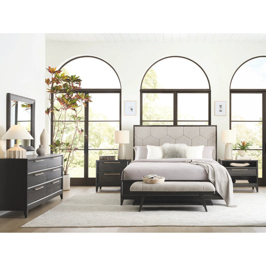 Quincy Upholstered Bed by Pulaski Furniture in molasses. Made from ash wood veneers in a unique style.