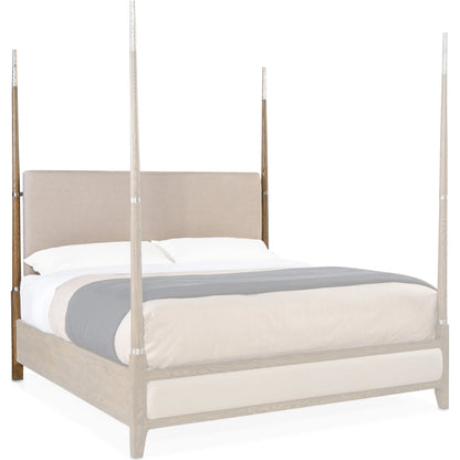 Chapman Poster Headboard by Hooker Furniture in sorrel. Made from white oak veneers with metal, fabric in a transitional style.