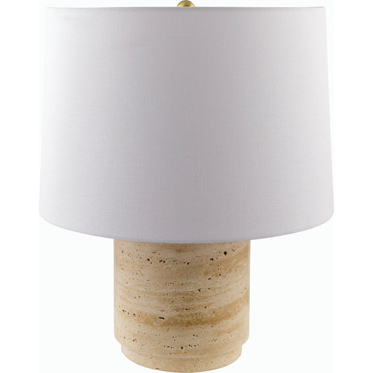 Travera Accent Table Lamp - 531380 by Surya in stone washedelectroplated. Made from travertine, linen, metal, iron in a modern style.