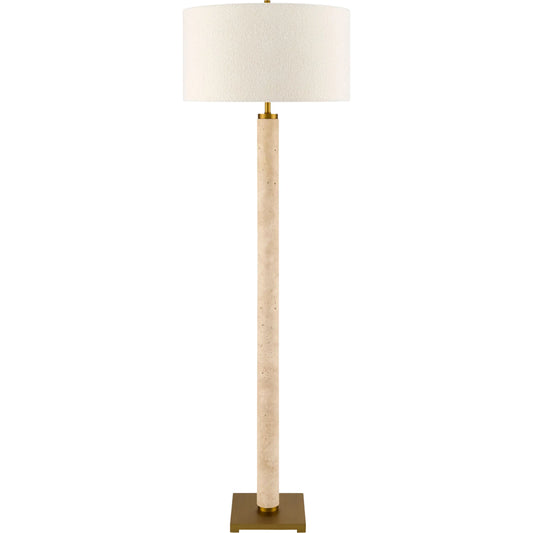 Travisso Accent Floor Lamp by Surya in brass, beige. Made from marble, iron, linen, polyester in a transitional style.