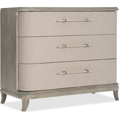 Affinity Bachelors Chest by Hooker Furniture in greige. Made from fabric in a coastal style.