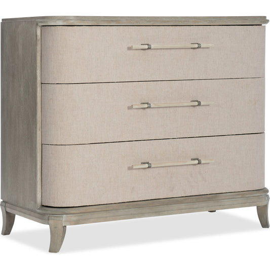 Affinity Bachelors Chest by Hooker Furniture in greige. Made from fabric in a coastal style.
