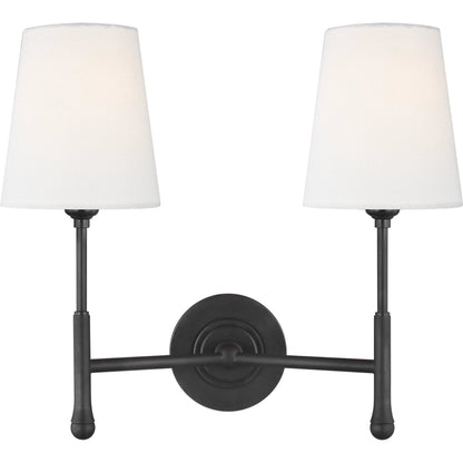 Capri Double Sconce by Visual Comfort & Co. in aged iron. Made from steel in a unique style.