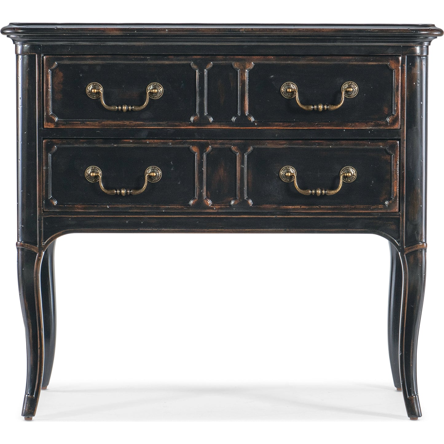 008 SI-2029037 | Additional Silo | Charleston Two-Drawer Nightstand by Hooker Furniture in black cherry. Made from cherry veneers with solid-wood edge top in a transitional style.