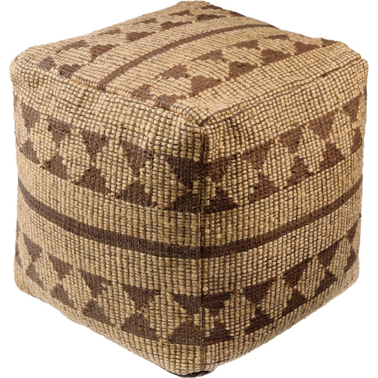 Twareg - 484083 by Surya in pearl, camel, brick, khaki, dark brown, taupe, natural. Made from top: 70% jute, 30% leather, bottom: 100% cotton, fill: 100% polybeads in a cottage & farmhouse style.