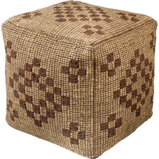 Twareg - 484086 by Surya in desert tan, camel, brick, dark brown, nickel, khaki, taupe. Made from top: 70% jute, 30% leather, bottom: 100% cotton, fill: 100% polybeads in a cottage & farmhouse style.