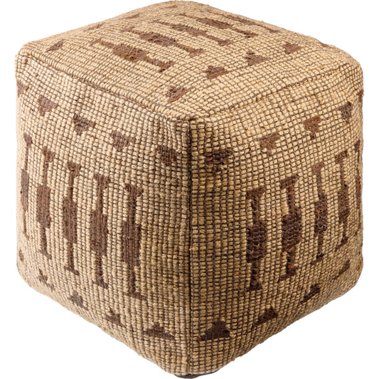 Twareg - 484089 by Surya in champagne, camel, brick, natural, khaki, chocolate, dark brown, wheat. Made from top: 70% jute, 30% leather, bottom: 100% cotton, fill: 100% polybeads in a cottage & farmhouse style.