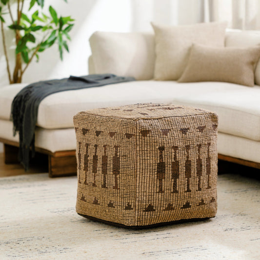 Twareg - 484089 by Surya in champagne, camel, brick, natural, khaki, chocolate, dark brown, wheat. Made from top: 70% jute, 30% leather, bottom: 100% cotton, fill: 100% polybeads in a cottage & farmhouse style.