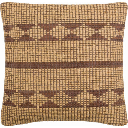 Twareg Pillow - 481458 by Surya in beige, chestnut, sandstone. Made from front: 70% jute, 30% leather, back: 100% cotton in a cottage & farmhouse style.