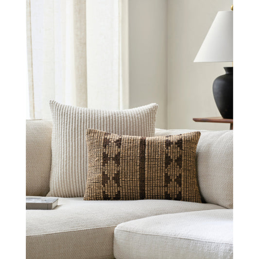 Twareg Pillow - 481463 by Surya in taupe, camel, dark grey, nickel. Made from front: 70% jute, 30% leather, back: 100% cotton in a cottage & farmhouse style.