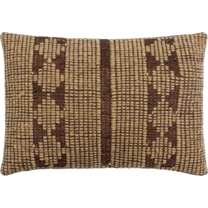 Twareg Pillow - 481463 by Surya in beige, chestnut, espresso. Made from front: 70% jute, 30% leather, back: 100% cotton in a cottage & farmhouse style.