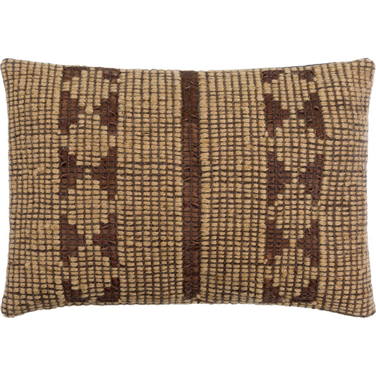 Twareg Pillow - 481463 by Surya in taupe, camel, dark grey, nickel. Made from front: 70% jute, 30% leather, back: 100% cotton in a cottage & farmhouse style.