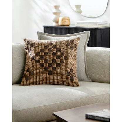 Twareg Pillow - 481466 by Surya in beige, chestnut, cocoa. Made from front: 70% jute, 30% leather, back: 100% cotton in a cottage & farmhouse style.