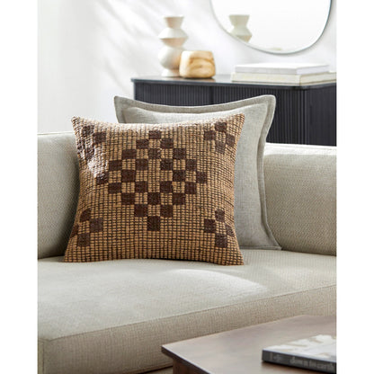 Twareg Pillow - 481466 by Surya in beige, chestnut, cocoa. Made from front: 70% jute, 30% leather, back: 100% cotton in a cottage & farmhouse style.