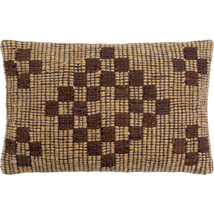 Twareg Pillow - 481471 by Surya in beige, chestnut, espresso. Made from front: 70% jute, 30% leather, back: 100% cotton in a cottage & farmhouse style.