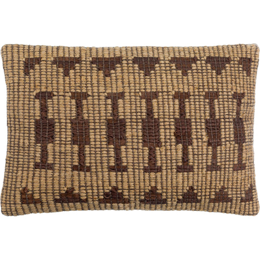 Twareg Pillow - 481479 by Surya in camel, eggplant, chocolate, nickel. Made from front: 70% jute, 30% leather, back: 100% cotton in a cottage & farmhouse style.