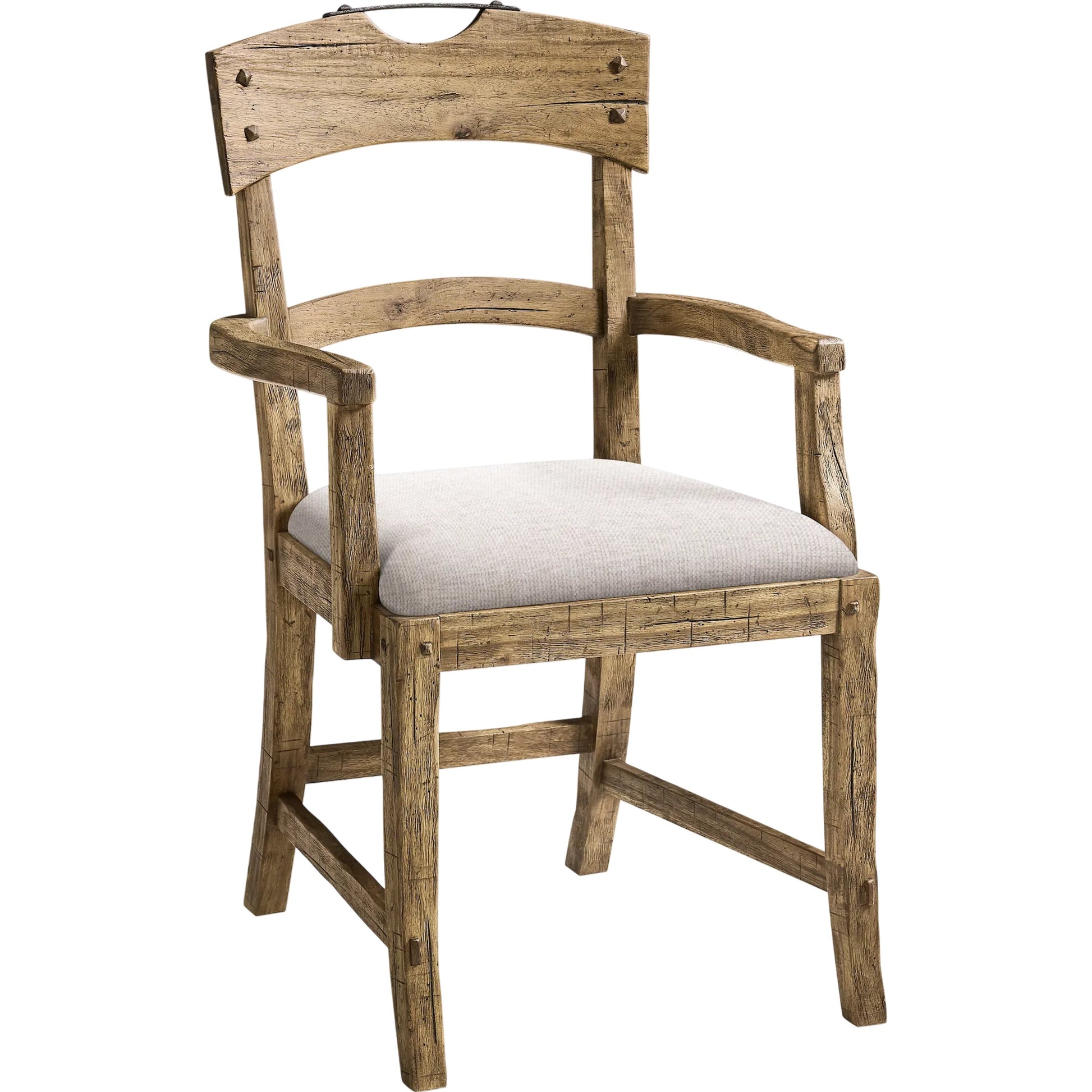 Stone Ridge Upholstered Dining Arm Chair by Jonathan Charles in tully light acacia. Made from acacia in a cottage & farmhouse style.